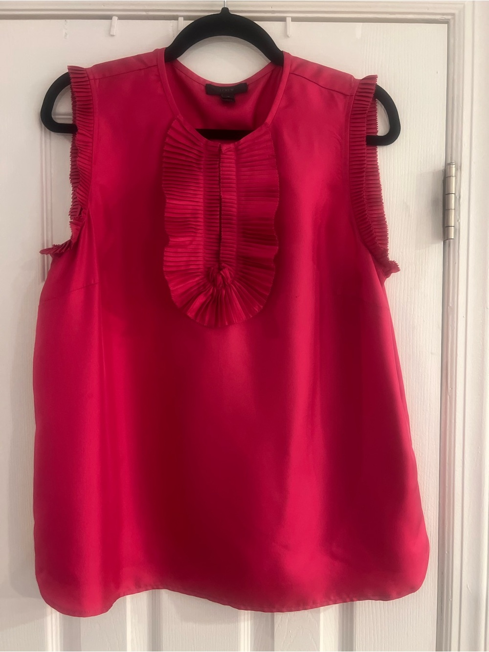 J. Crew 100% Silk Hot Pink Pleated Ruffle Sleeveless Top